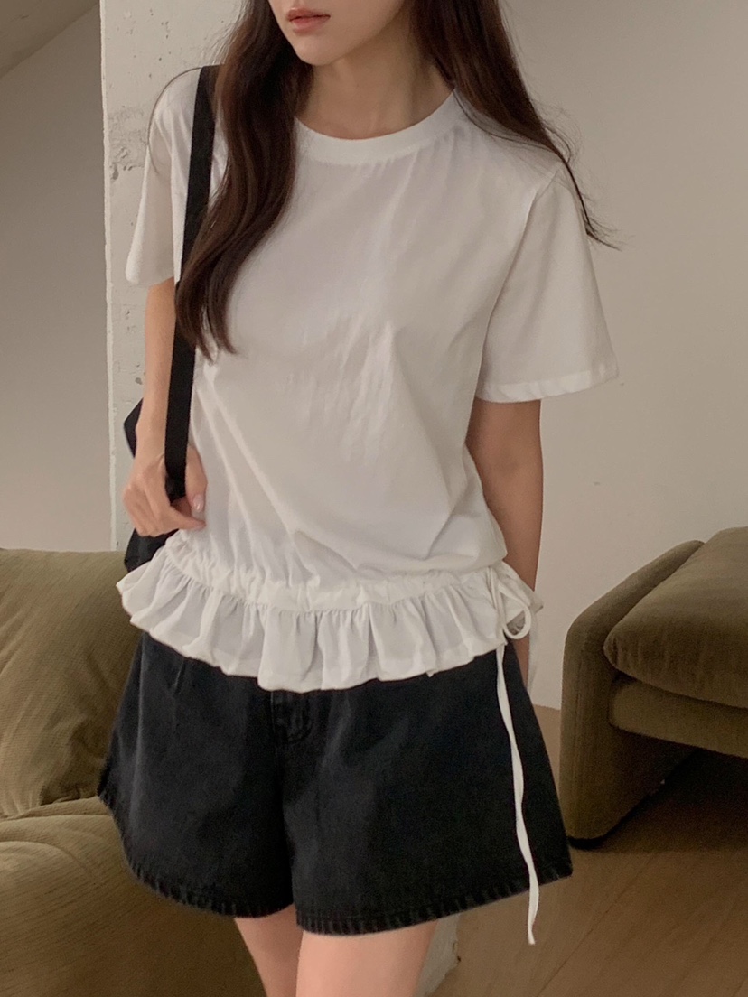 FORMSTUDIO韓國代購女士新款休閑真品時尚職業推薦T恤荷葉邊FORMSTUDIOT恤圖色2