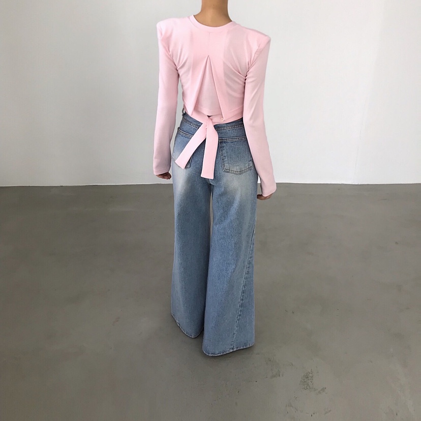 2TWO MOON韓國代購女裝新款26春夏真品時尚長袖T恤系帶開衫2TWO MOON長袖T恤