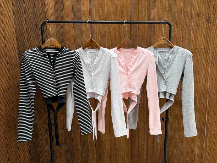 2TWO MOON韓國代購女裝新款26春夏真品時尚長袖T恤系帶開衫2TWO MOON長袖T恤