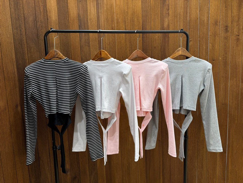 2TWO MOON韓國代購女裝新款26春夏真品時尚長袖T恤系帶開衫2TWO MOON長袖T恤