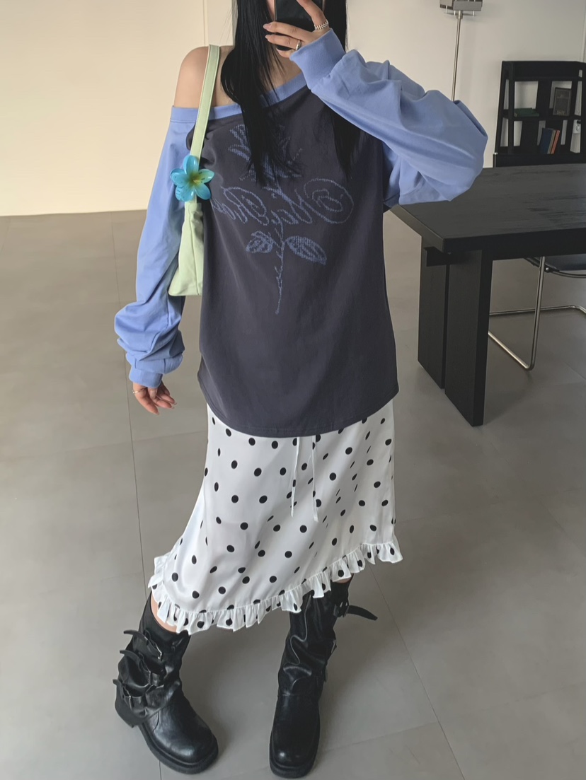 SEOLO東大門實拍女士新品真品時尚職業人氣休閑長袖T恤露肩Seolo seoul長袖T恤