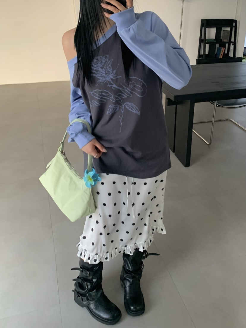 SEOLO東大門實拍女士新品真品時尚職業人氣休閑長袖T恤露肩Seolo seoul長袖T恤