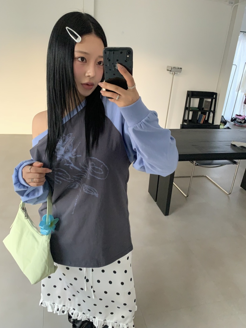 SEOLO東大門實拍女士新品真品時尚職業人氣休閑長袖T恤露肩Seolo seoul長袖T恤