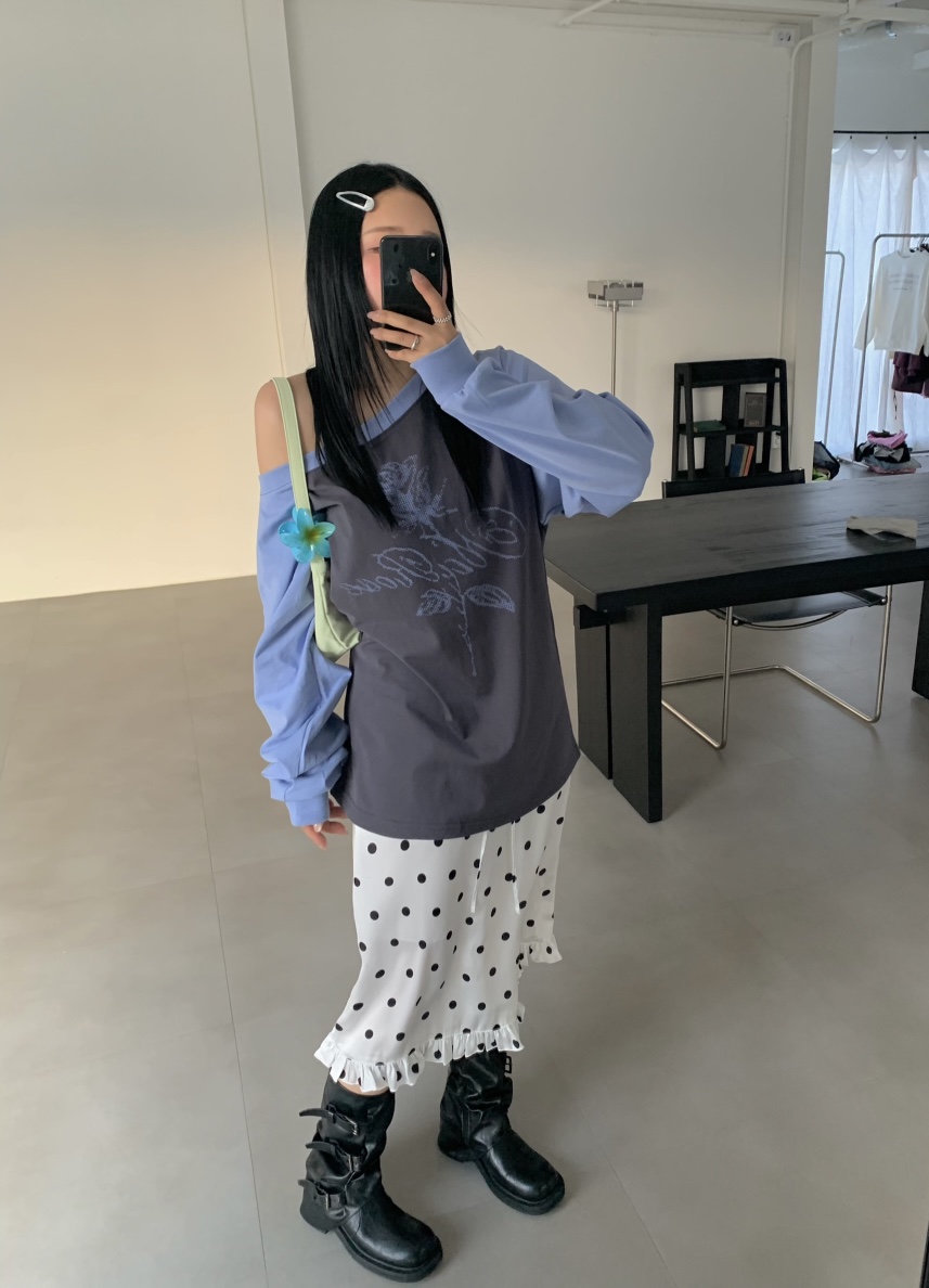 SEOLO東大門實拍女士新品真品時尚職業人氣休閑長袖T恤露肩Seolo seoul長袖T恤