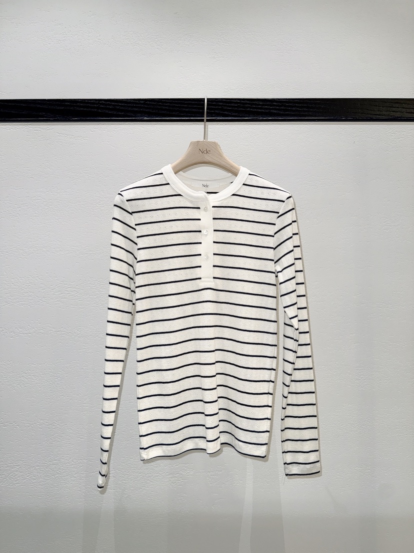 NDE東大門代購女裝新款休閑真品時尚推薦職業長袖T恤鏤空BOHEME_NDE長袖T恤圖色1