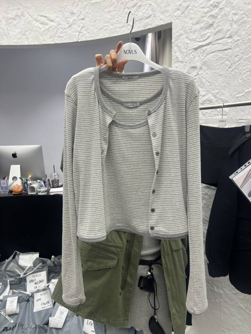 NOVUS東大門代購女裝新款職業時尚26春夏套裝套裝開衫條紋NOVUS套裝圖色1