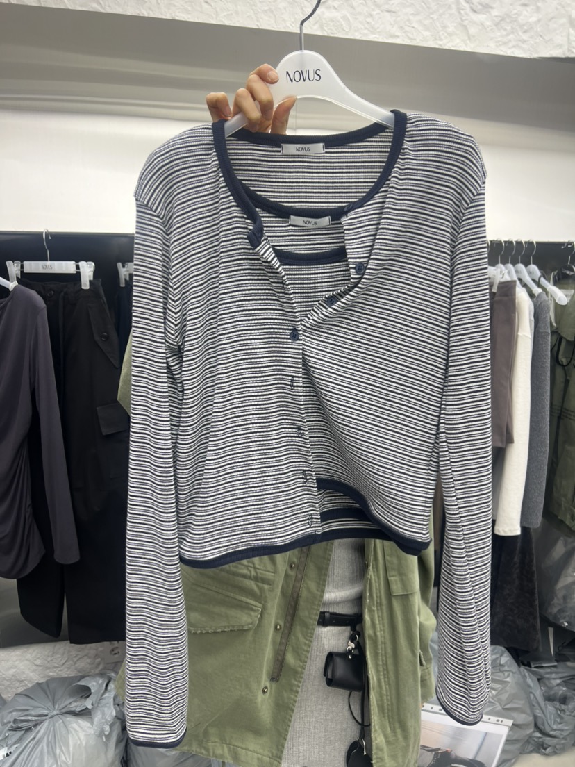 NOVUS東大門代購女裝新款職業時尚26春夏套裝套裝開衫條紋NOVUS套裝圖色2