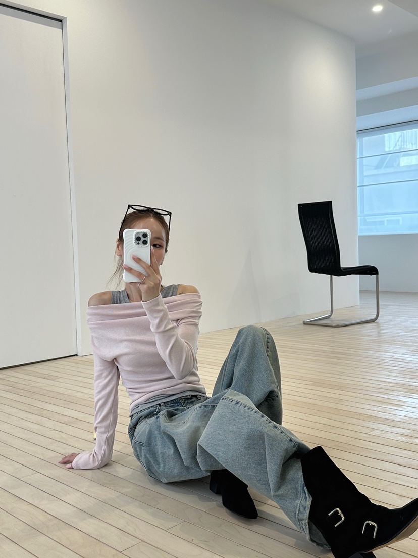 ZEROZERO韓國直郵女士新品推薦時尚人氣職業長袖T恤混紡露肩ZEROZERO長袖T恤