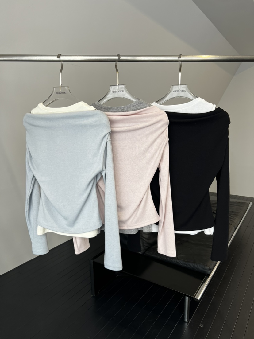 ZEROZERO韓國直郵女士新品推薦時尚人氣職業長袖T恤混紡露肩ZEROZERO長袖T恤