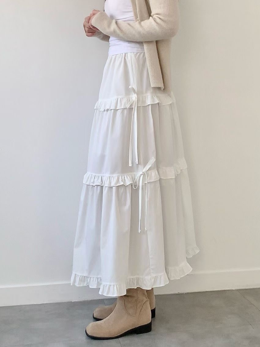 BRAND MARKET-브랜드마켓-T東大門實拍女士新款休閑長裙荷葉邊BRAND MARKET-2件起長裙