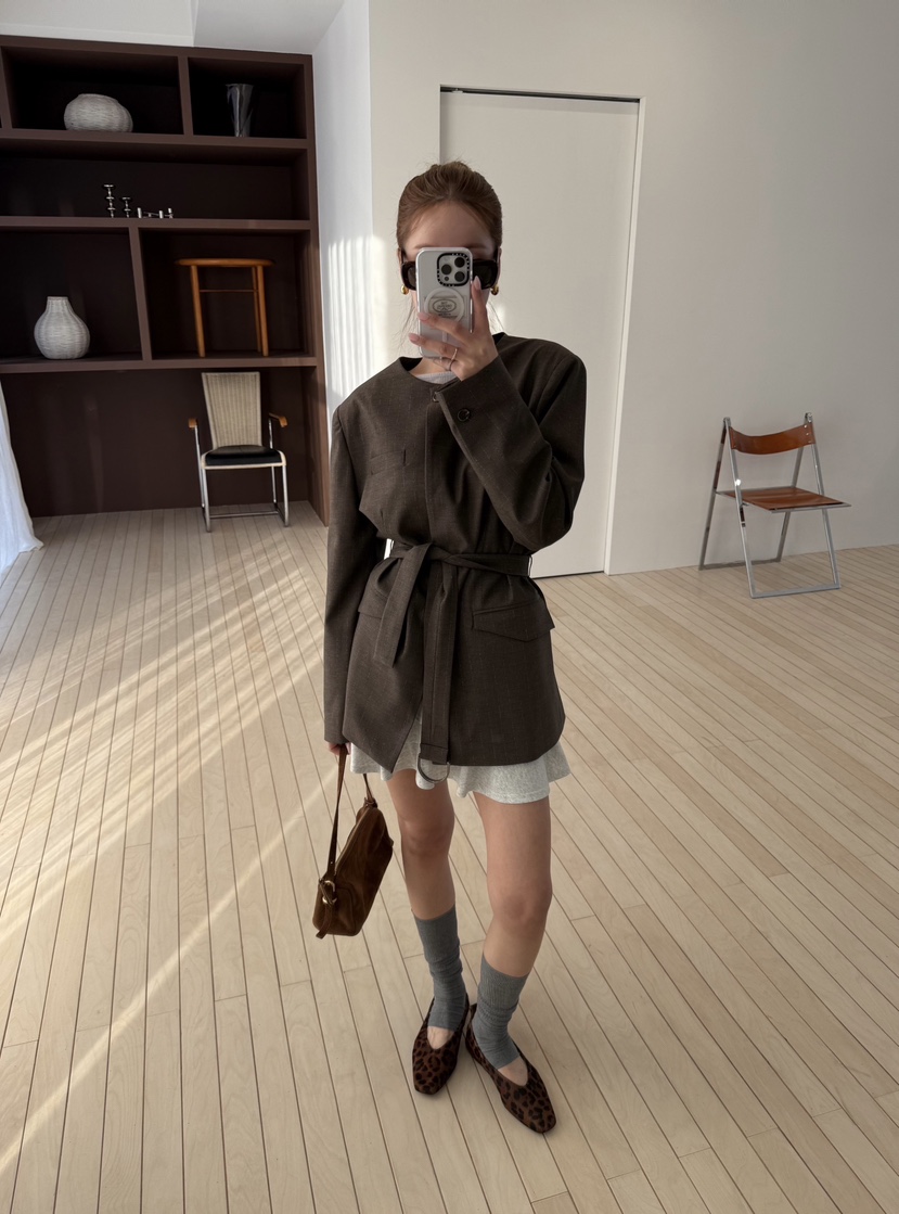 ZEROZERO東大門實拍女裝新款推薦職業熱賣休閑夾克含腰帶ZEROZERO夾克