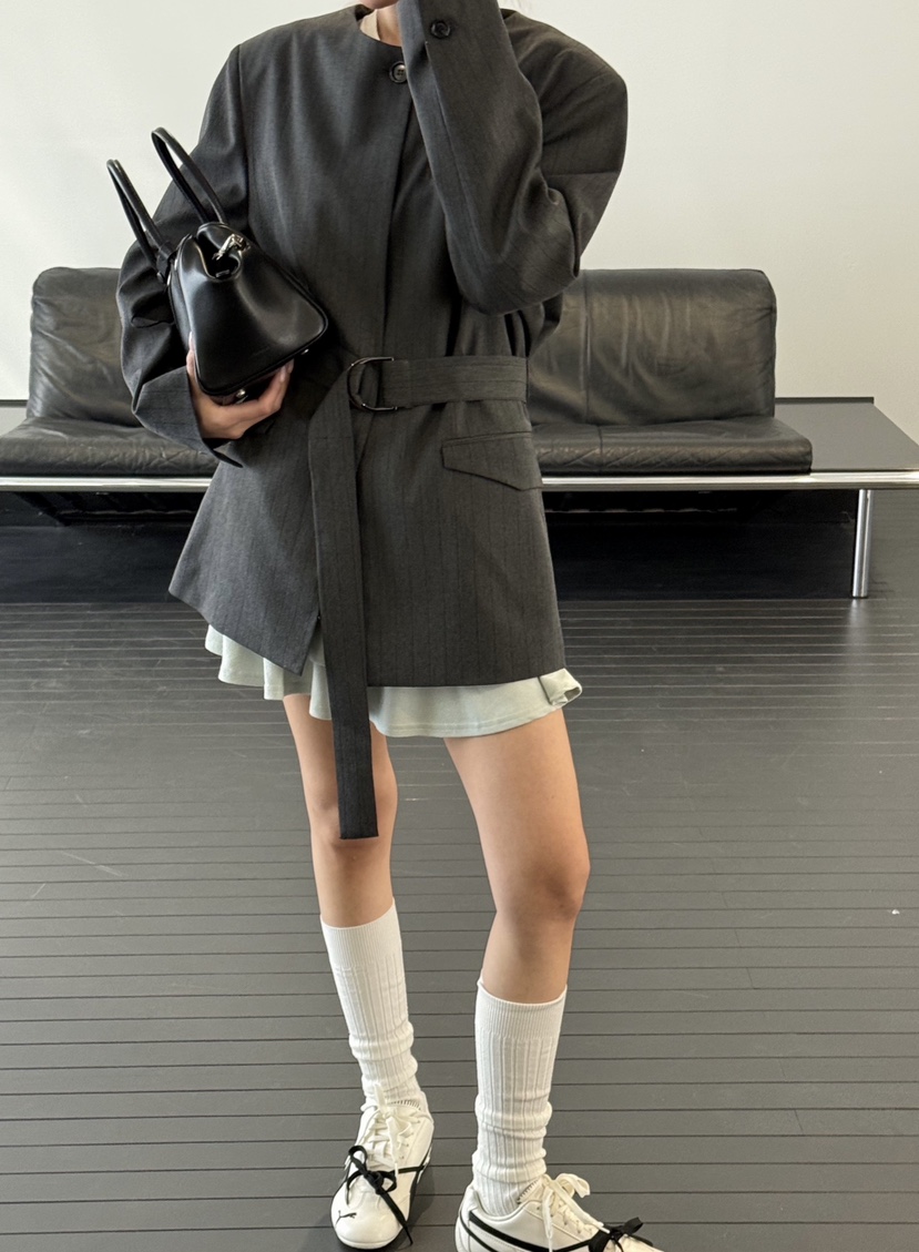 ZEROZERO東大門實拍女裝新款推薦職業熱賣休閑夾克含腰帶ZEROZERO夾克