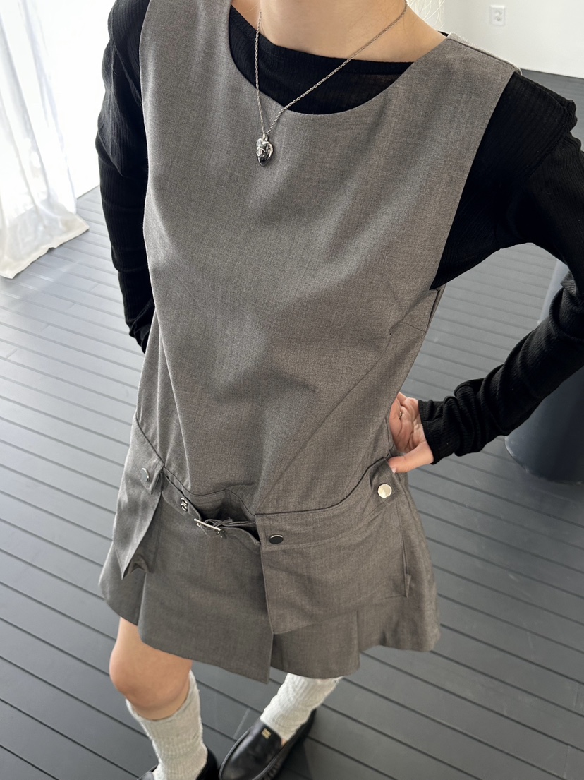 ZEROZERO東大門代購女裝新款休閑熱賣推薦連衣裙口袋褶裥ZEROZERO連衣裙