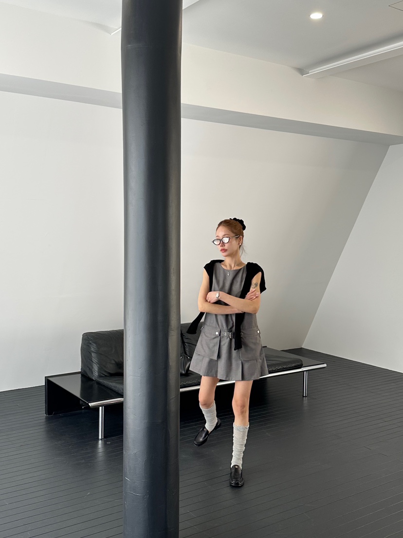 ZEROZERO東大門代購女裝新款休閑熱賣推薦連衣裙口袋褶裥ZEROZERO連衣裙