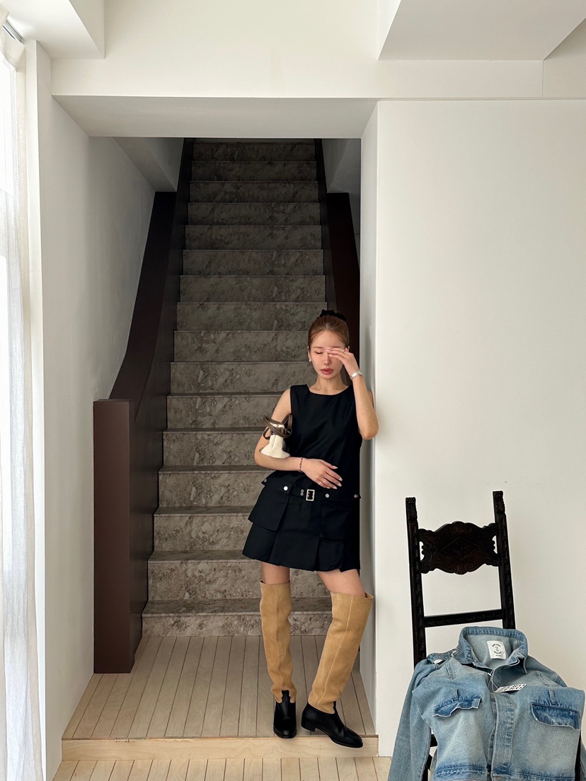 ZEROZERO東大門代購女裝新款休閑熱賣推薦連衣裙口袋褶裥ZEROZERO連衣裙