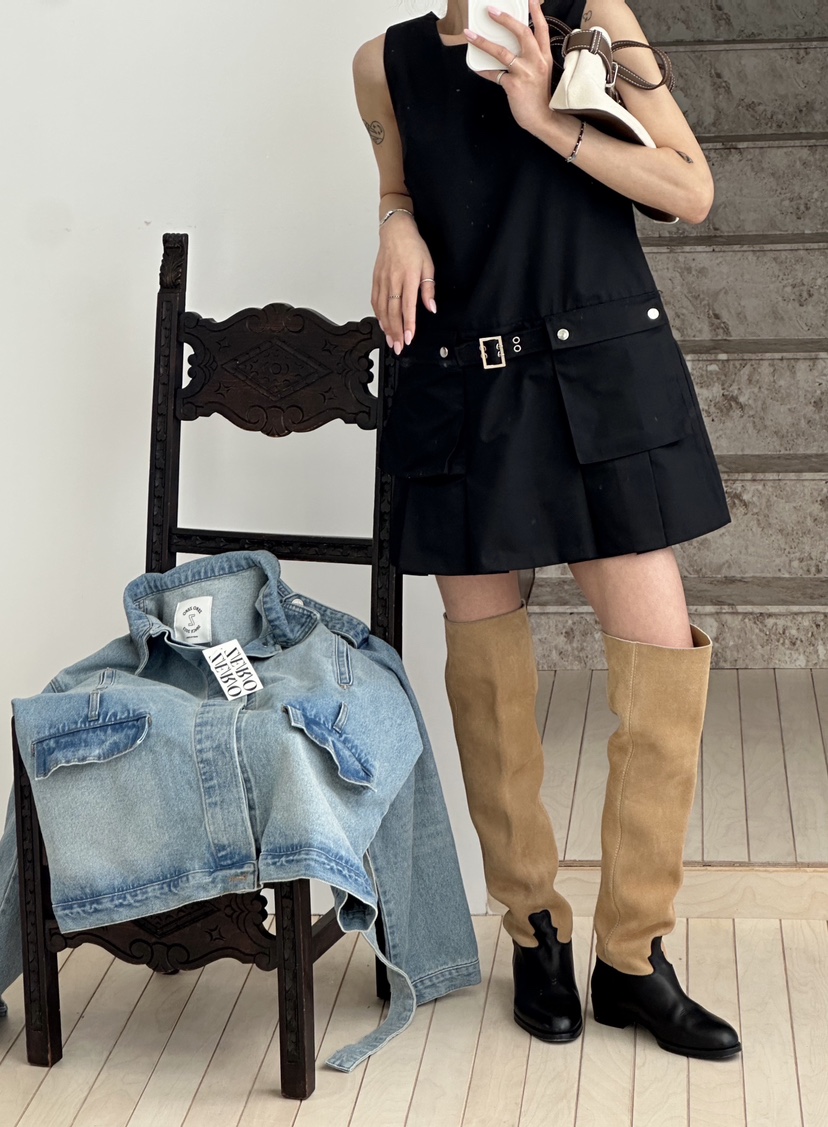 ZEROZERO東大門代購女裝新款休閑熱賣推薦連衣裙口袋褶裥ZEROZERO連衣裙