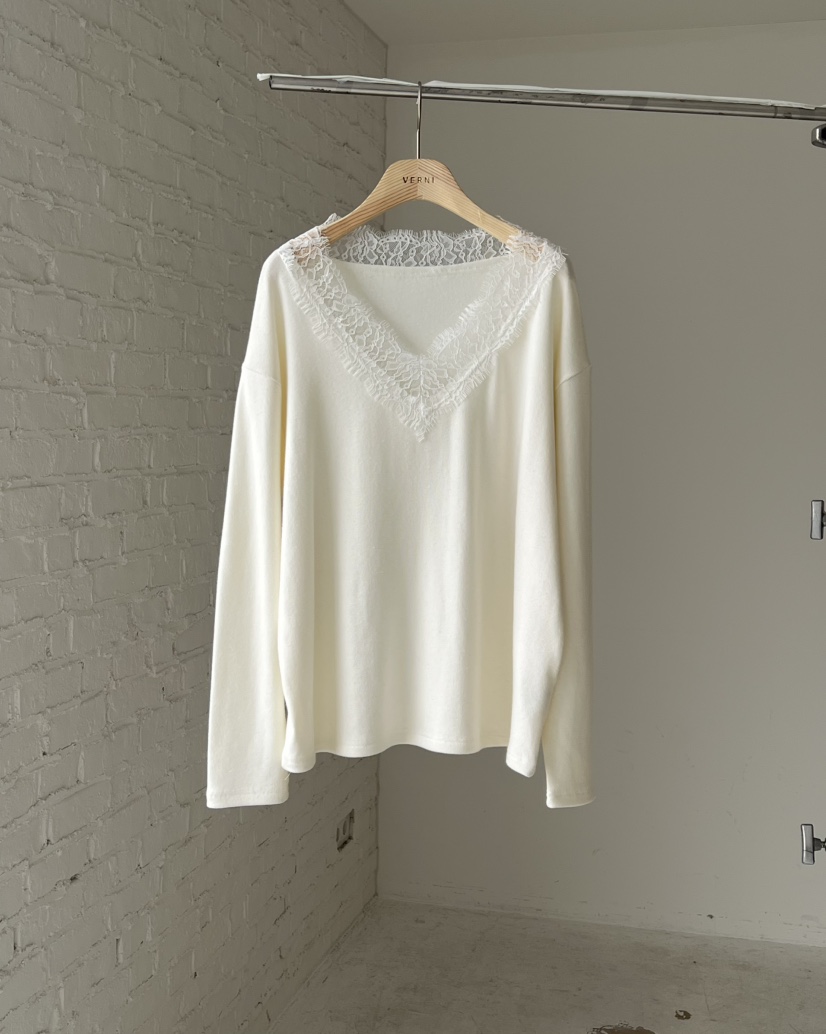 VERNI東大門直郵女士新款人氣真品26春夏熱賣長袖T恤V領蕾絲VERNI長袖T恤圖色1