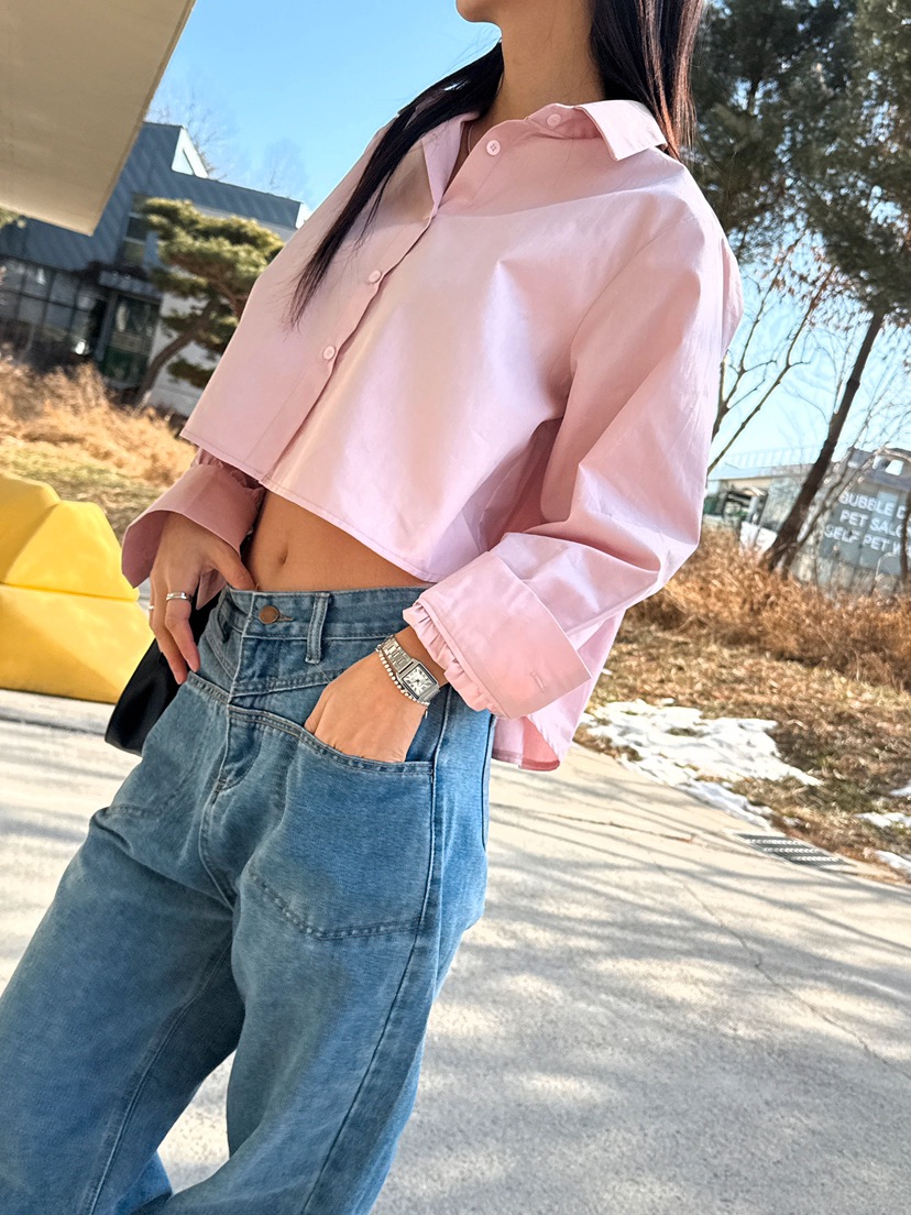 RED-J-레드.J-T東大門實拍女士新品人氣襯衫蕾絲衫短款褶裥RED-J襯衫/蕾絲衫