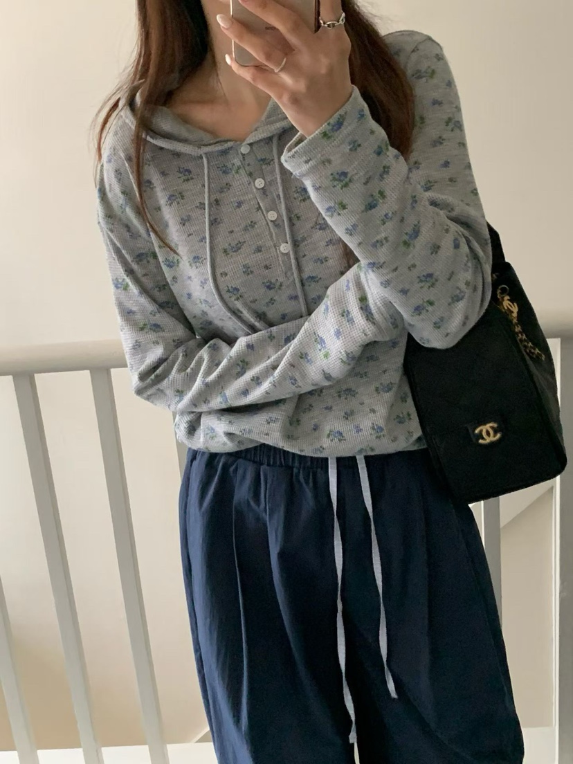 LA CREME韓國直郵女裝新品職業推薦熱賣長袖T恤連帽衫柔軟LA CREME長袖T恤