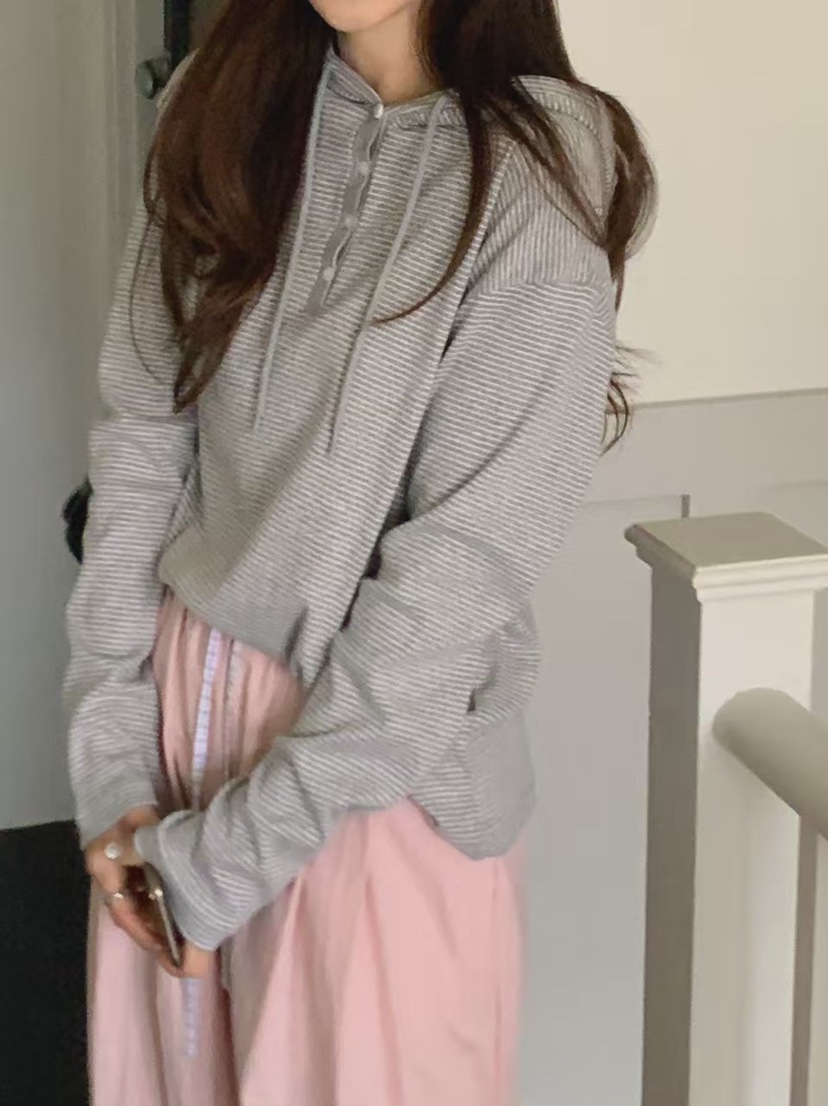 LA CREME韓國直郵女裝新品職業推薦熱賣長袖T恤連帽衫柔軟LA CREME長袖T恤