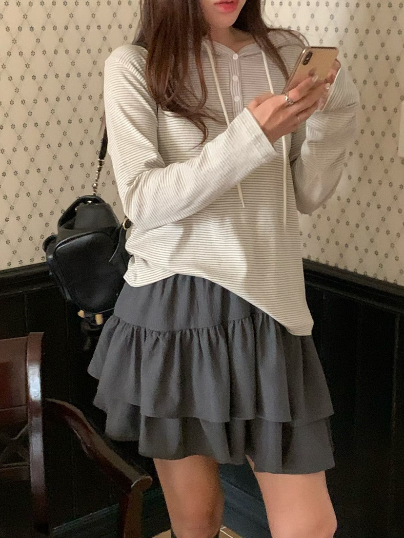 LA CREME韓國直郵女裝新品職業推薦熱賣長袖T恤連帽衫柔軟LA CREME長袖T恤