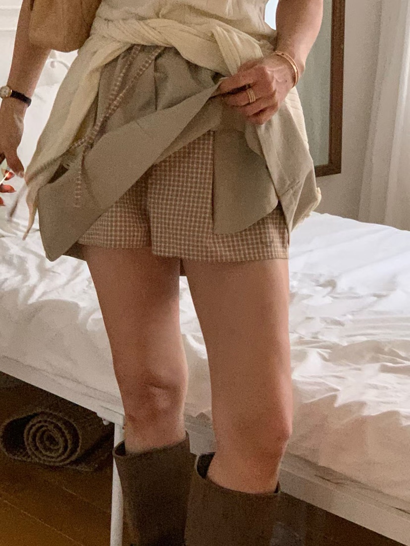 LA CREME韓國直郵女士新款真品職業26春夏推薦休閑短裙格子LA CREME短裙