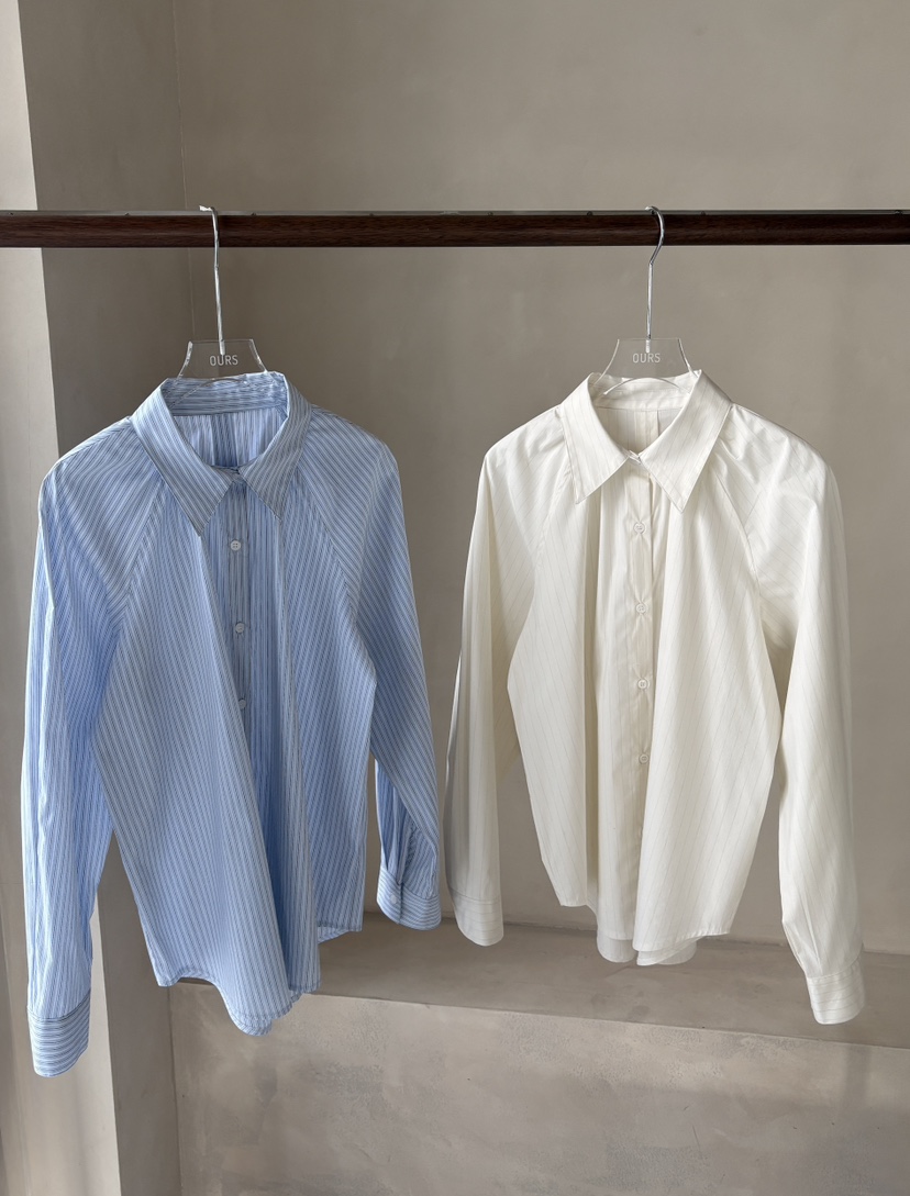 OURS韓國代購女士新款真品時尚熱賣休閑襯衫蕾絲衫褶皺條紋OURS襯衫/蕾絲衫