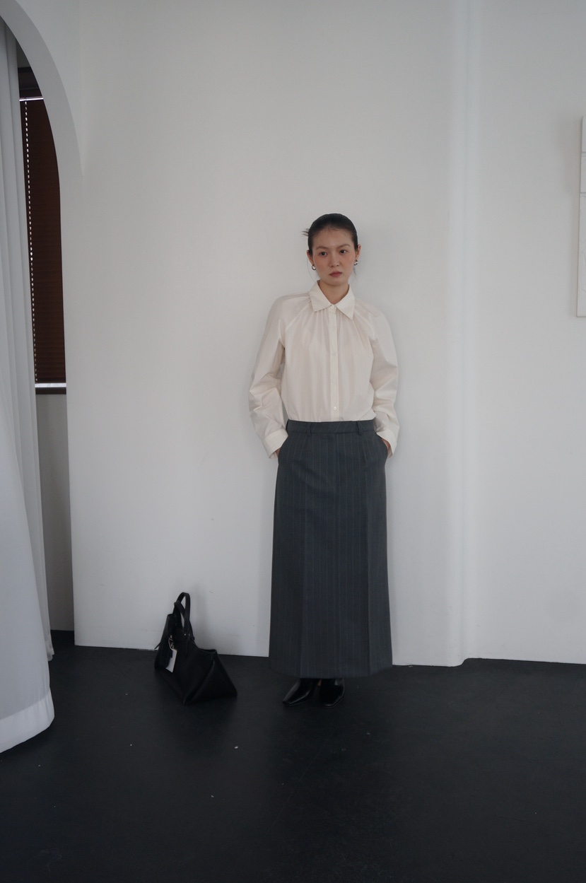 OURS韓國代購女士新款真品時尚熱賣休閑襯衫蕾絲衫褶皺條紋OURS襯衫/蕾絲衫