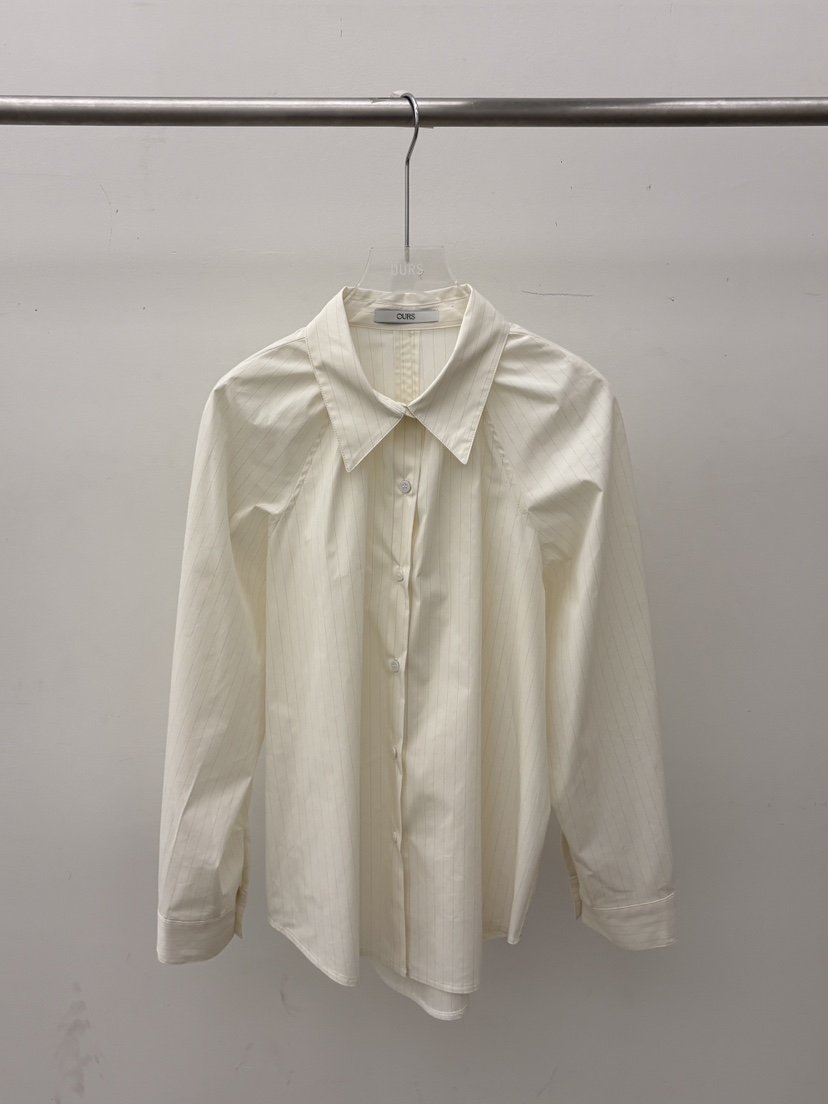 OURS韓國代購女士新款真品時尚熱賣休閑襯衫蕾絲衫褶皺條紋OURS襯衫/蕾絲衫圖色1