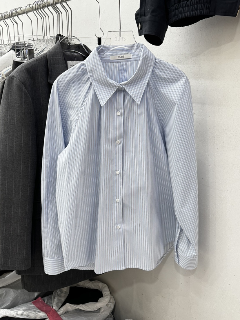 OURS韓國代購女士新款真品時尚熱賣休閑襯衫蕾絲衫褶皺條紋OURS襯衫/蕾絲衫圖色2