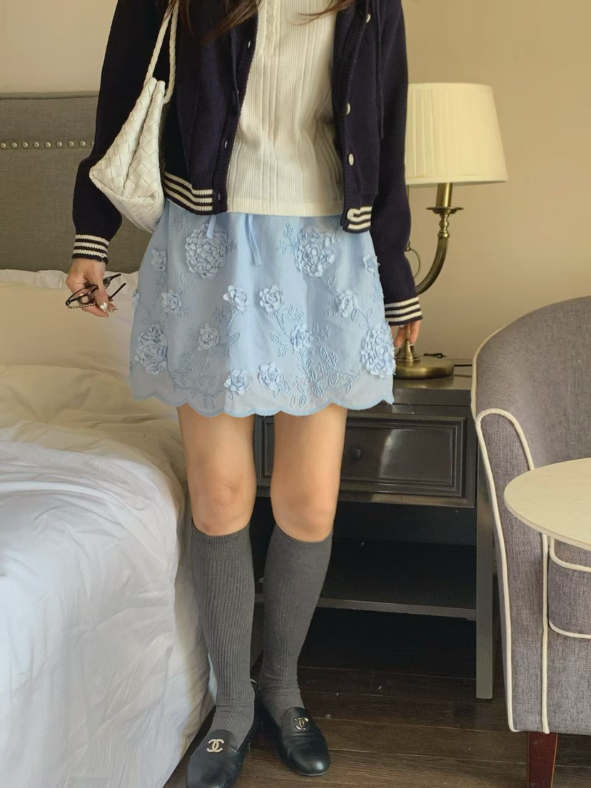 LA CREME韓國直郵女士新品熱賣時尚推薦26春夏真品短裙花朵LA CREME短裙