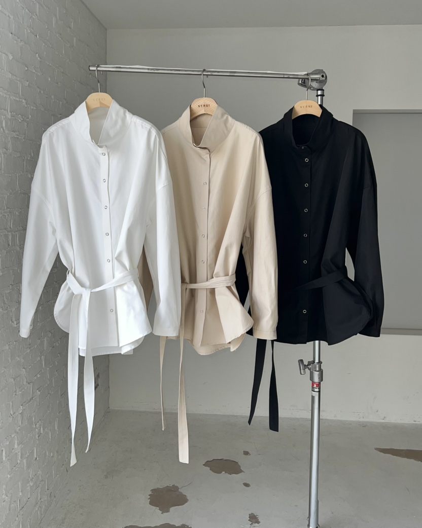 VERNI東大門實拍女士新品真品職業時尚襯衫蕾絲衫含腰帶高領VERNI襯衫/蕾絲衫