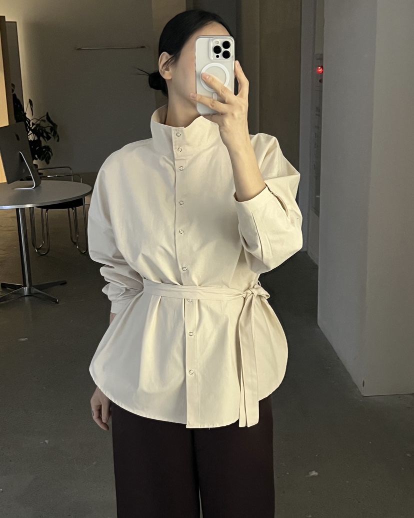 VERNI東大門實拍女士新品真品職業時尚襯衫蕾絲衫含腰帶高領VERNI襯衫/蕾絲衫