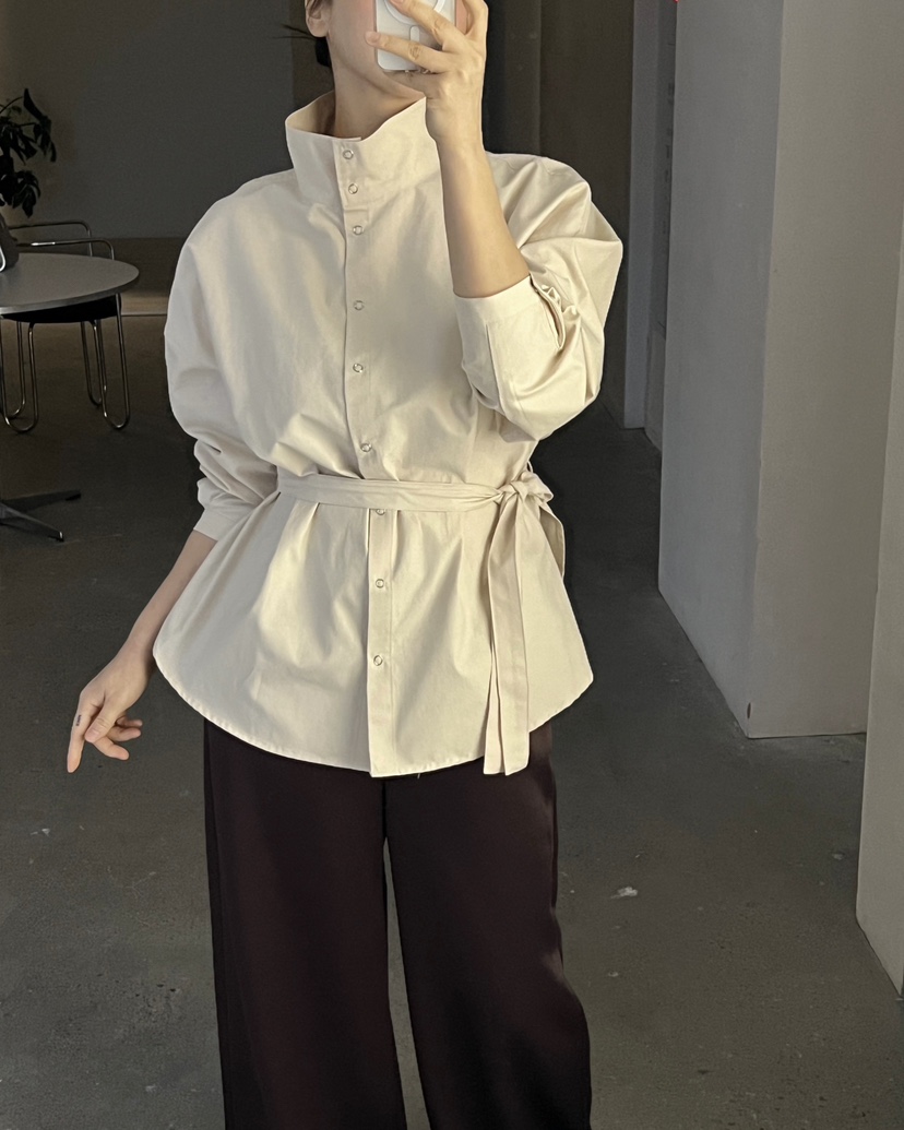 VERNI東大門實拍女士新品真品職業時尚襯衫蕾絲衫含腰帶高領VERNI襯衫/蕾絲衫