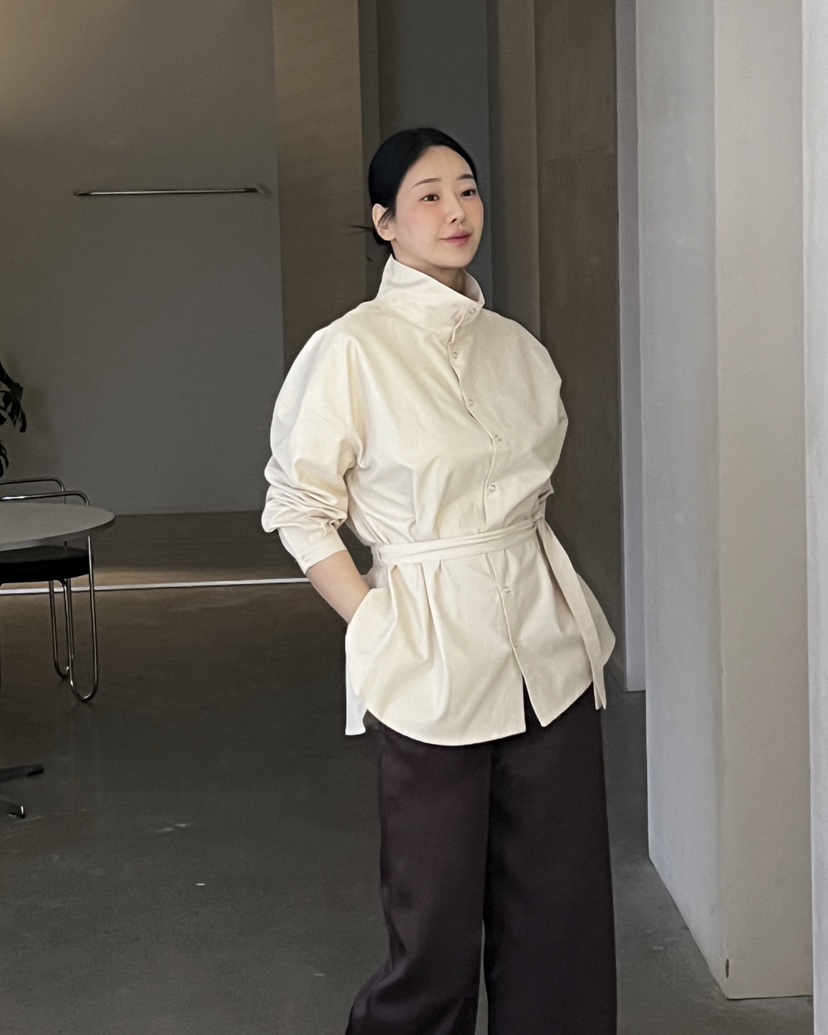 VERNI東大門實拍女士新品真品職業時尚襯衫蕾絲衫含腰帶高領VERNI襯衫/蕾絲衫