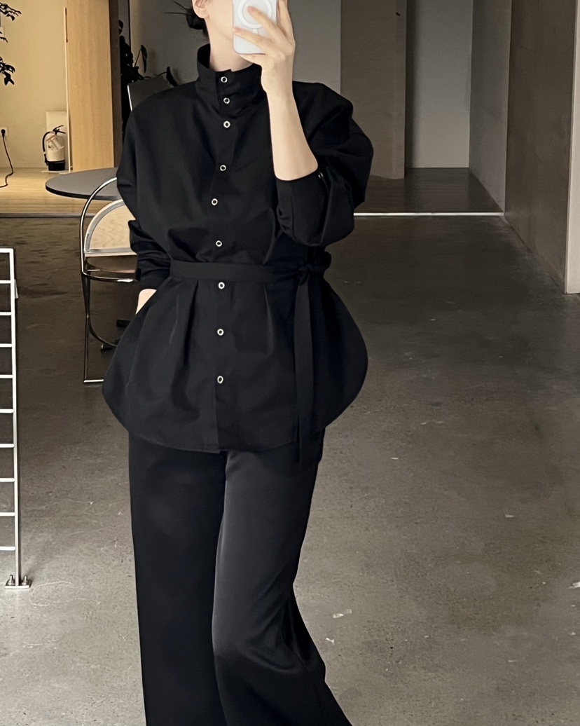 VERNI東大門實拍女士新品真品職業時尚襯衫蕾絲衫含腰帶高領VERNI襯衫/蕾絲衫