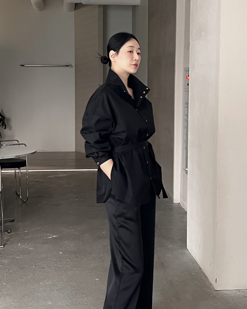 VERNI東大門實拍女士新品真品職業時尚襯衫蕾絲衫含腰帶高領VERNI襯衫/蕾絲衫