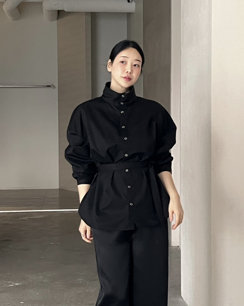 VERNI東大門實拍女士新品真品職業時尚襯衫蕾絲衫含腰帶高領VERNI襯衫/蕾絲衫