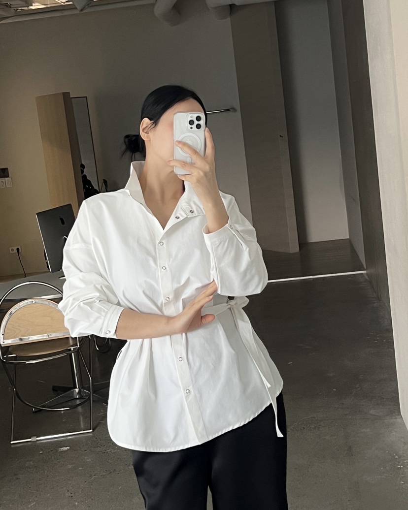 VERNI東大門實拍女士新品真品職業時尚襯衫蕾絲衫含腰帶高領VERNI襯衫/蕾絲衫