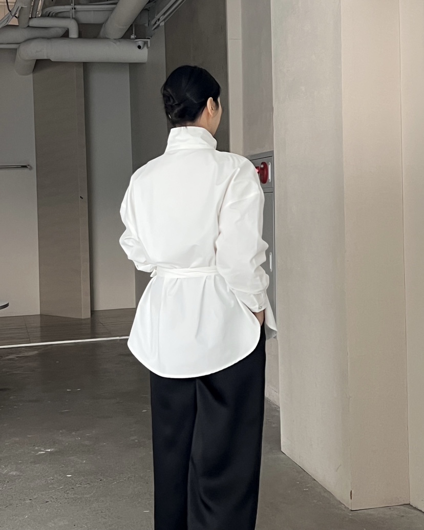 VERNI東大門實拍女士新品真品職業時尚襯衫蕾絲衫含腰帶高領VERNI襯衫/蕾絲衫