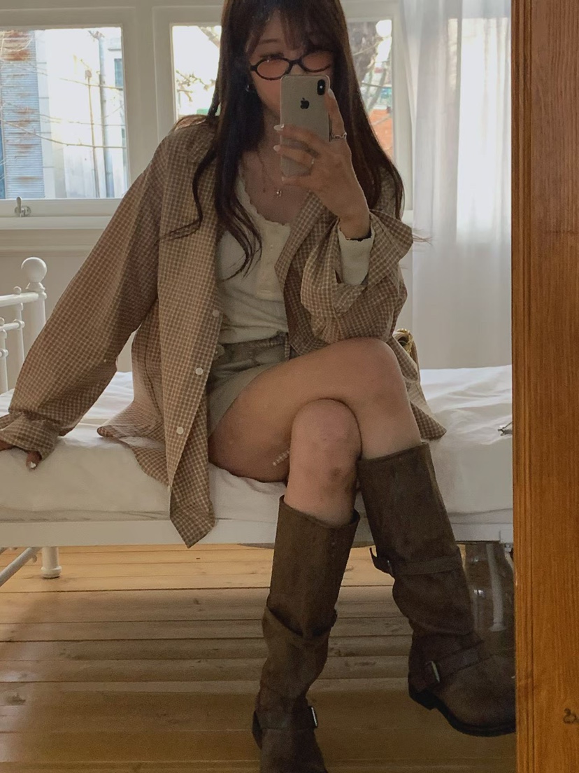 LA CREME東大門實拍女裝新品熱賣26春夏休閑襯衫蕾絲衫格子LA CREME襯衫/蕾絲衫