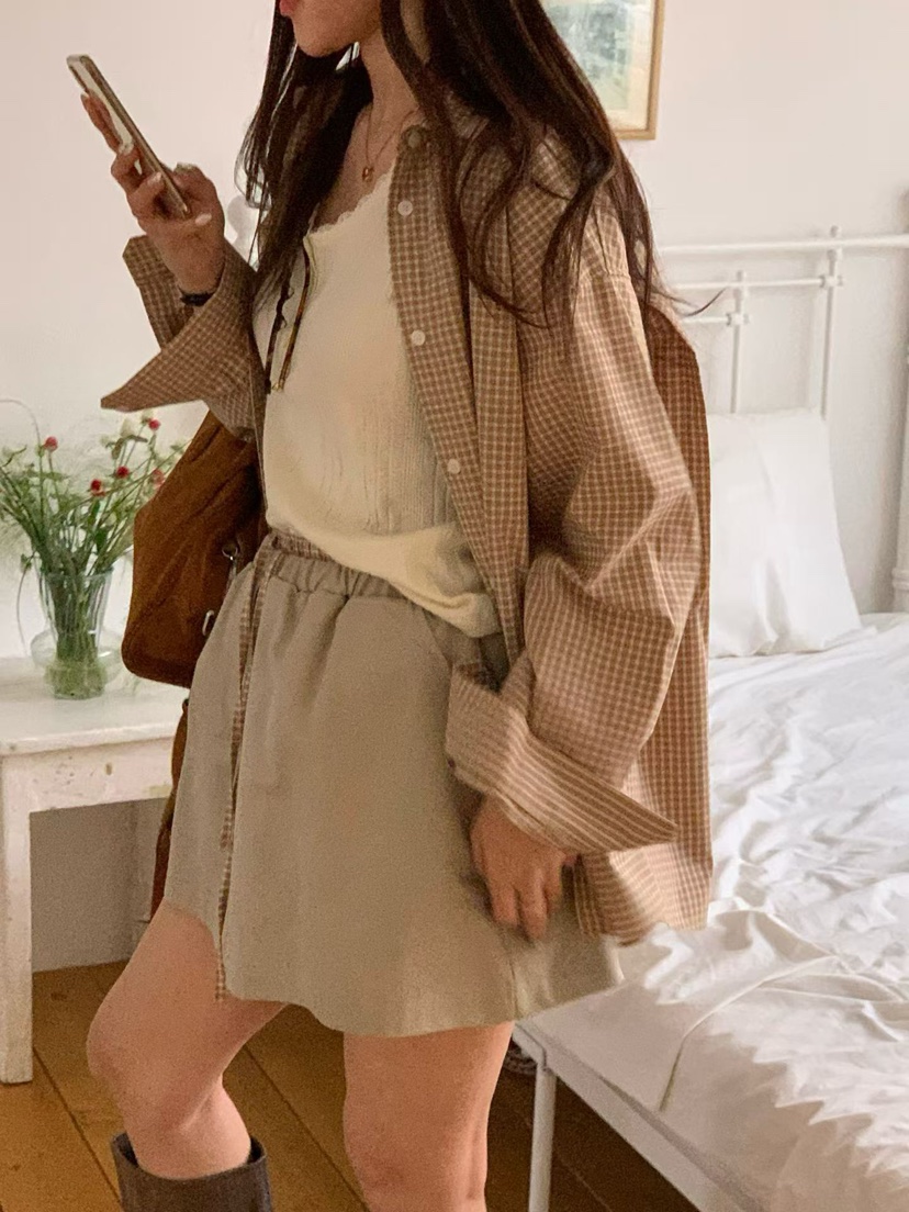 LA CREME東大門實拍女裝新品熱賣26春夏休閑襯衫蕾絲衫格子LA CREME襯衫/蕾絲衫