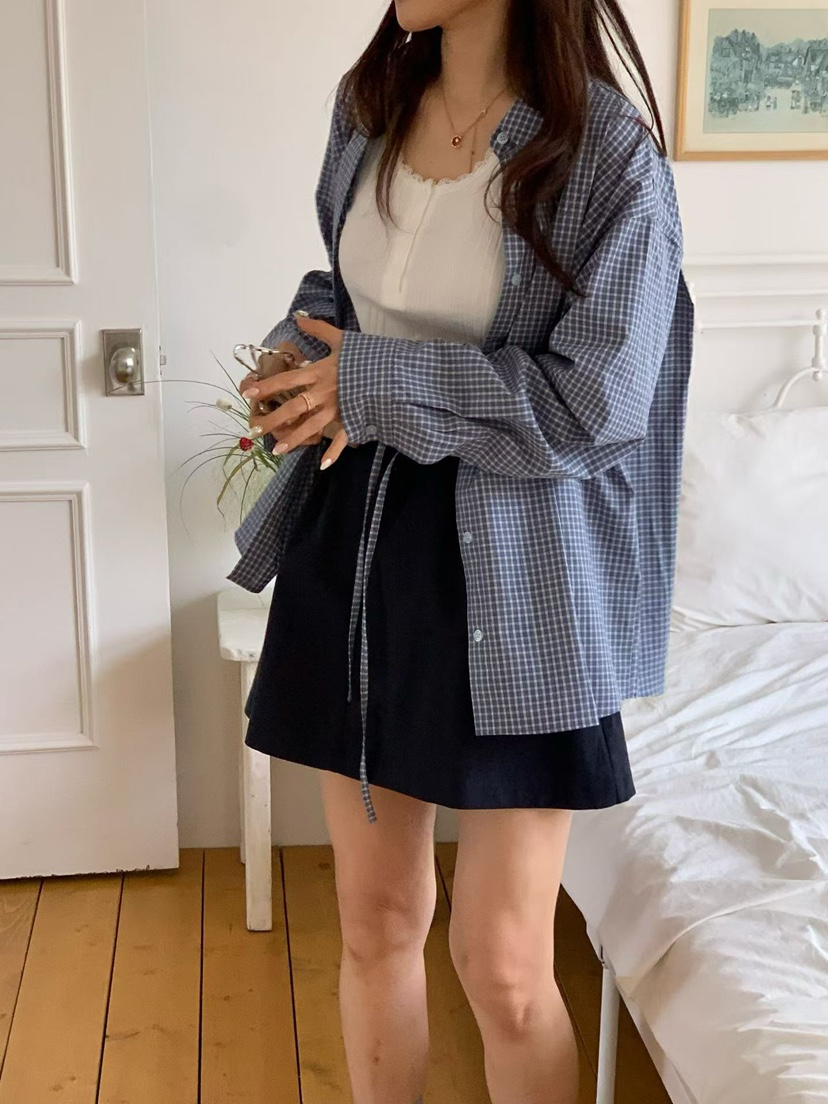 LA CREME東大門實拍女裝新品熱賣26春夏休閑襯衫蕾絲衫格子LA CREME襯衫/蕾絲衫