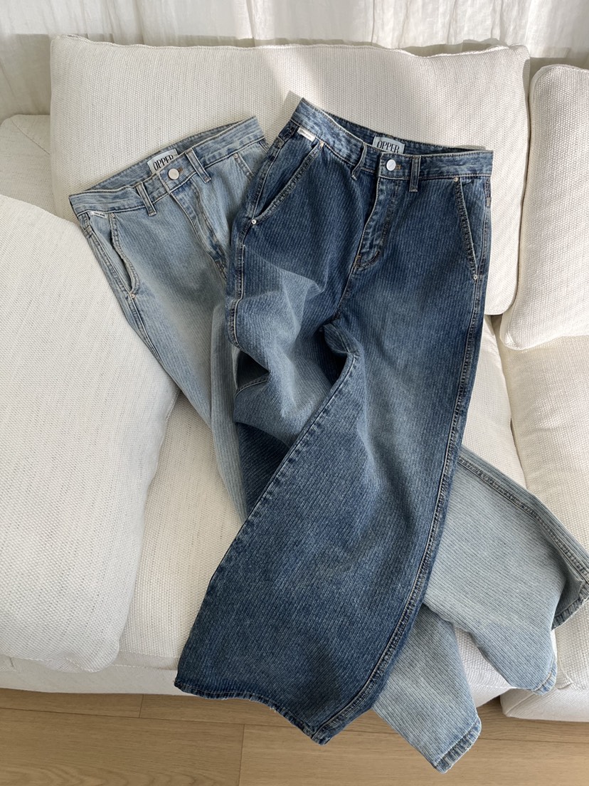 OP PER東大門代購女士新款職業休閑人氣26春夏牛仔褲條紋OPPER-simplebeige牛仔褲