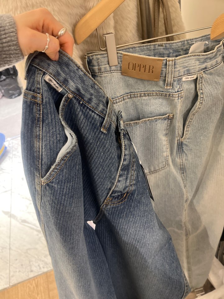 OP PER東大門代購女士新款職業休閑人氣26春夏牛仔褲條紋OPPER-simplebeige牛仔褲