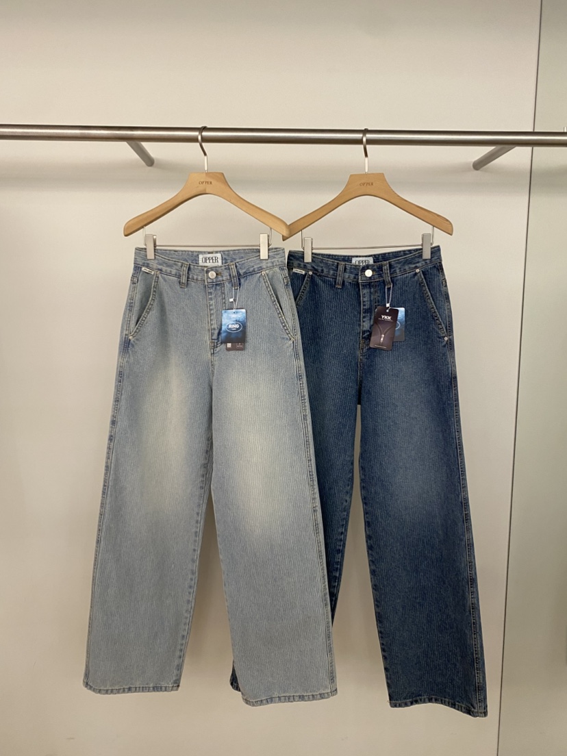 OP PER東大門代購女士新款職業休閑人氣26春夏牛仔褲條紋OPPER-simplebeige牛仔褲