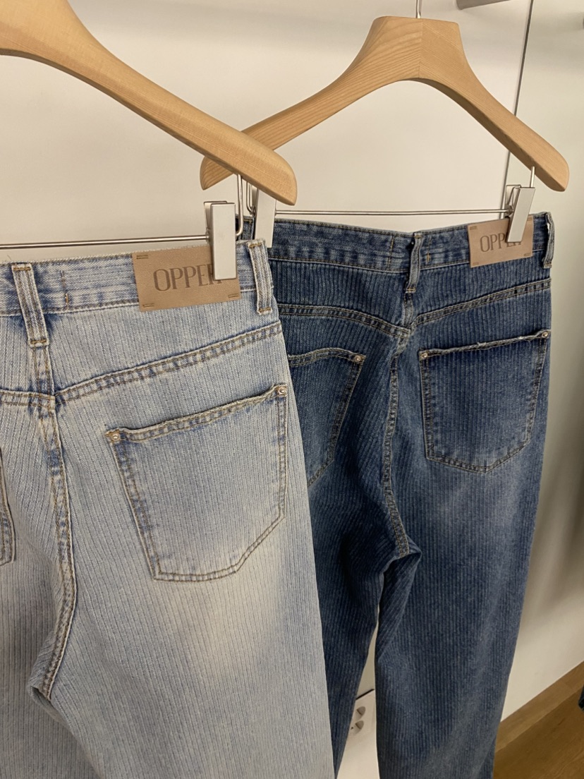 OP PER東大門代購女士新款職業休閑人氣26春夏牛仔褲條紋OPPER-simplebeige牛仔褲