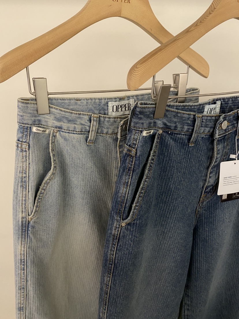 OP PER東大門代購女士新款職業休閑人氣26春夏牛仔褲條紋OPPER-simplebeige牛仔褲