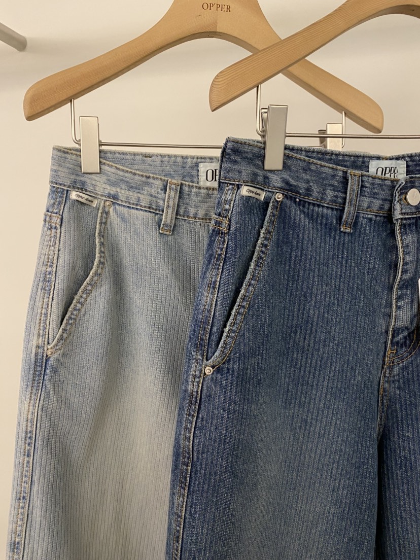 OP PER東大門代購女士新款職業休閑人氣26春夏牛仔褲條紋OPPER-simplebeige牛仔褲