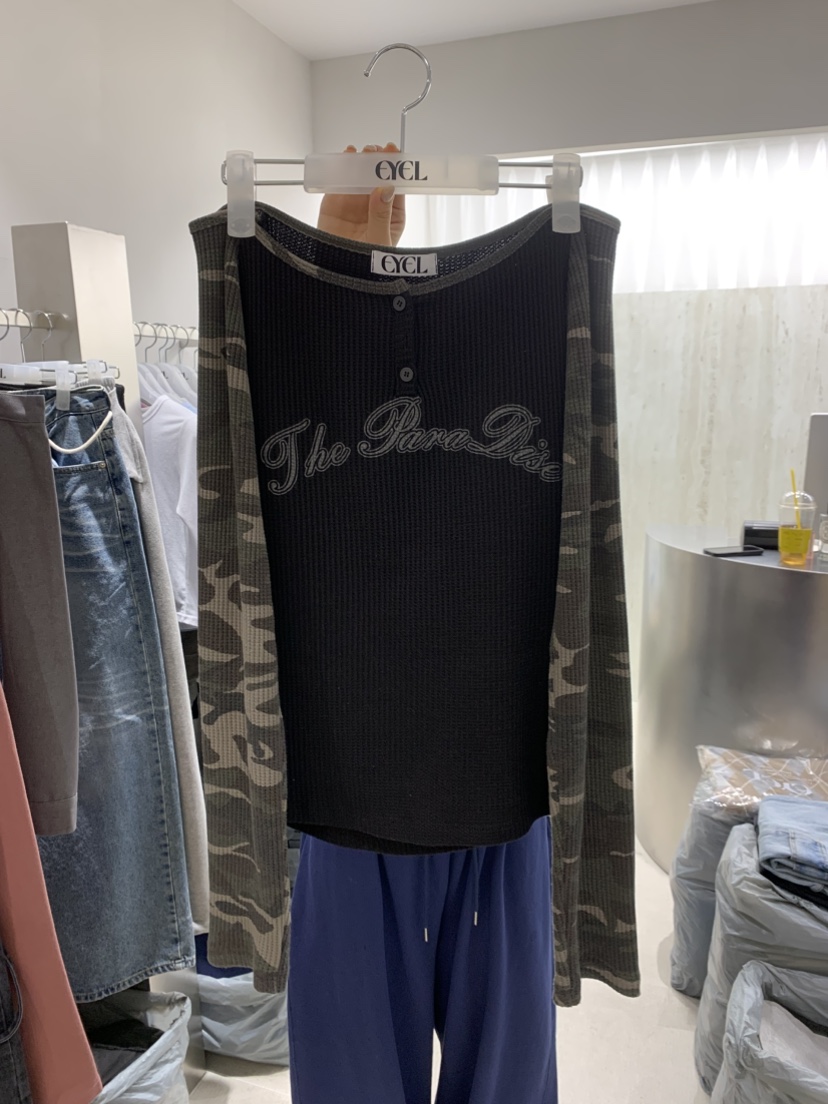 EYEL東大門代購女士新款真品時尚推薦職業長袖T恤華夫格迷彩EYEL長袖T恤圖色1